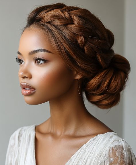 ✨ Flaunt Glamorous Braids Updo Hairstyle with Bride Braid Updo Bride Braid, Updo With Headband, Braids Updo, Braid Updo, Brown Hair Shades, Seamless Hair Extensions, Updo Hairstyle, Thicker Hair, Braided Hairstyles Updo