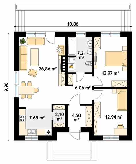 Studio Apartments Ideas, Modern Studio Apartment Ideas, Apartments Ideas, House Plans Modern, Small House Blueprints, Bungalow Floor Plans, 2 Bedroom House Plans, Apartment Floor Plans, House Layout Plans