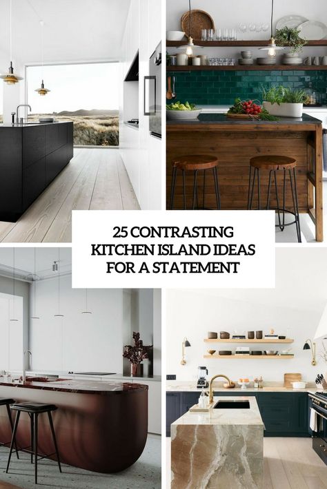 contrasting kitchen island ideas to make a statement cover Party Cabin, Contrasting Kitchen, Contrasting Kitchen Island, Statement Kitchen, Kitchen Island Ideas, Kitchen Redesign, Modern Kitchen Island, Kitchen Stand, Island Ideas