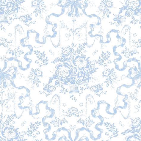 This dreamy damask wallpaper features a bouquet of roses and floral garland framed by a bow and its free-flowing tails. The charming, vintage-inspired illustrations are inked in pale blue against crisp white. Blue Floral Vintage Wallpaper, Chateau Toile Wallpaper, Light Blue Floral Wallpaper, Blue Toile Wallpaper, Blue And White Floral Wallpaper, Light Blue And White Background, Blue Vintage Wallpaper, Aesthetic Questions, Pale Blue Wallpaper