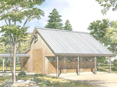 008G-0006: 3-Car Garage Plan with Storage and Workshop Barn Garage Plans, Open Shed, 3 Car Garage Plans, Garage With Living Quarters, Pole Barn Garage, Garage Workshop Plans, Car Shed, Workshop Plans, Large Sheds