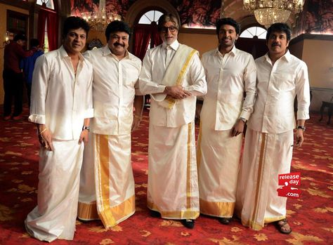 Amitabh with south Indian Actors Vikram Prabhu, Semi Casual Outfit, Mens Wear Wedding, Indian Groom Wear, India Clothes, Indian Men Fashion, Indian Look, Designer Suits For Men, Masculine Style