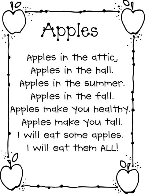 apple poems Apple Facts For Preschool, Apple Songs, Fall Facts, Apple Song, Kindergarten Poems, Apple Kindergarten, September School, Apple Lessons, Preschool Crafts Fall