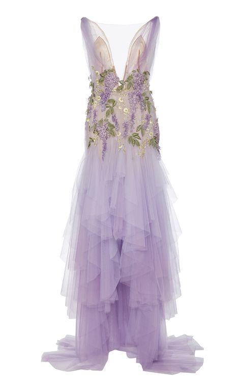 Marchesa Fashion, Marchesa Spring, Fairytale Fashion, Chiffon Dresses, Fantasy Dresses, Embroidered Chiffon, Fantasy Gowns, Pretty Prom Dresses, Fantasy Dress