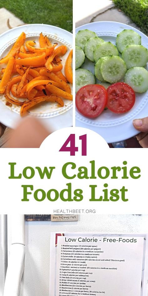 This printable list of 41 'free foods' can help you with your weight loss goals. Including these in your diet can help you to feel satisfied with fewer calories. Low Calorie Foods List, Calorie Free Foods, Best Low Calorie Foods, Low Calorie Foods, Baking Soda Beauty Uses, Best Fat Burning Foods, No Calorie Snacks, 1200 Calories, Diet Vegetarian