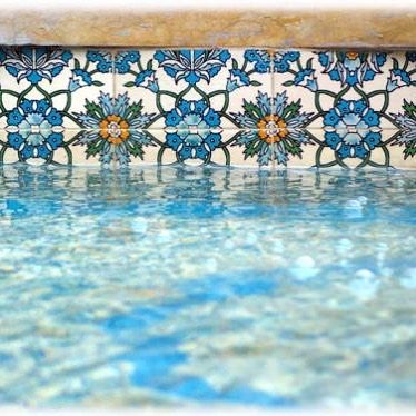 Spanish Pool, Fountain Tile, Waterline Pool Tile, Pool Tile Designs, Pool Makeover, Swimming Pool Tiles, Tiles Ideas, Pool Renovation, Pool Remodel