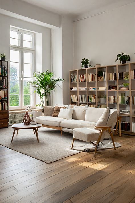 Living Room White Walls Wooden Floor, Soft Neutral Aesthetic, Living Room Wooden Floor, Neutral Aesthetic Home Decor, Neutral Aesthetic Home, White Sofa Set, Wooden Floors Living Room, White Walls Living Room, Light Wooden Floor