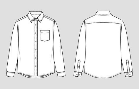 Men's shirt. button-down collar and cuff... | Premium Vector #Freepik #vector #business #man #button #clothes Casual Shirts Outfit, Button Clothes, Textile Designing, Gents Shirts, Shirt Sketch, Flat Drawings, Shirt Drawing, Resort Shirt, Camisa Jeans