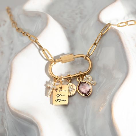 Custom Charm Necklaces, Gold Carabiner Charm Lock Necklace, Mother's Day Gift for Mom Jewelry New Mom Grandma Gift - Etsy Custom Engraved Necklace, Personalized Charm Necklace, Lock Necklace, Mixed Metal Jewelry, Astrology Gift, Custom Charms, Zodiac Gifts, Best Gifts For Her, Gold Charm Necklace