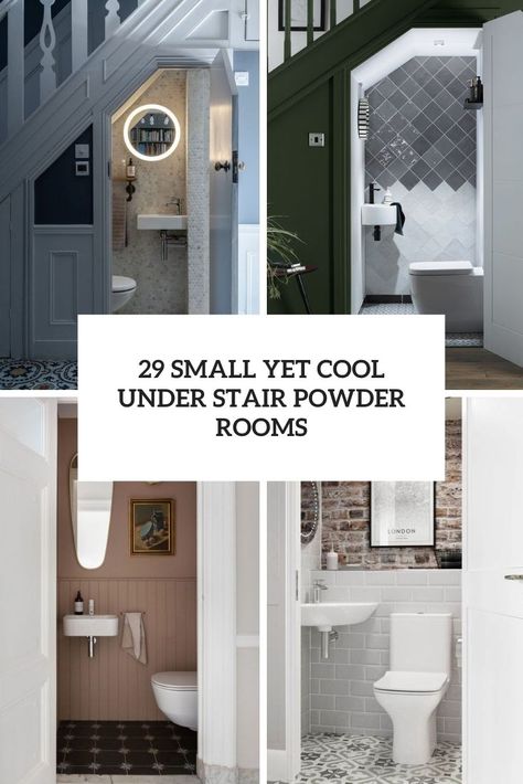 small yet cool under stair powder rooms cover Dark Under Stairs Toilet, Under Stairs Cloakroom Toilet Ideas, Small Toilet Room Downstairs Loo Under Stairs, Cloakroom Toilet Under Stairs, Understairs Cloakroom Toilet, Small Attic Toilet Ideas, Tiny Powder Rooms Under Stairs, Bathrooms Under Staircase, Small Wc Ideas Downstairs Loo Under Stairs