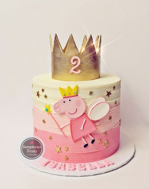 Princess Peppa Pig Buttercream Cake #peppapig #peppapigcake #princesscakes #buttercreamcakes #customcakes #torontocakes #gtacakes #specialtycakes #crowntopper #peppapigbirthdaycake #cakes #kidscakes #girlcakes #fairycake www.instagram.com/sumptuoustreats Pig Birthday Party Decorations, Tortas Peppa Pig, Pig Birthday Decorations, Bolo Da Peppa Pig, Peppa Pig Birthday Decorations, Peppa Pig Birthday Party Decorations, Greta Gris, Peppa Pig Birthday Cake, Pig Birthday Cakes