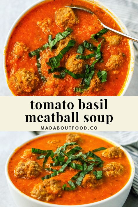 Creamy Tomato Orzo Soup With Mini Turkey Meatballs, Chicken Meatball Soup Healthy, Tomato Soup With Meatballs, Tomato Meatball Soup, Meatball Soup Healthy, Green Soups, Mini Meatball Soup, Mini Turkey Meatballs, Whole30 Soup