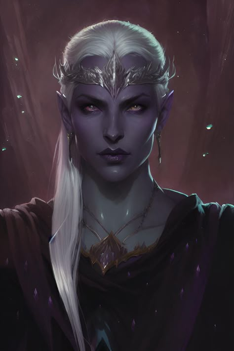 Dnd Purple Tiefling, Female Lich Art, Male Drow Character Art, Drow Female Art, Drow Character Art, Drow Queen, Drow Dnd, Female Drow, Drow Female