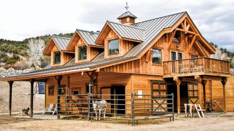 The Hot New Trend Where You Live With Your Horses | Horse&Rider House With Stables, Barn With Living Quarters, Horse Barn Designs, Barn Apartment, Dream Horse Barns, Horse Barn Plans, Barn Living, Barndominium Floor Plans, Barn Plans