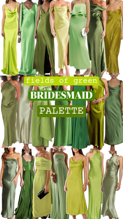 All shades of greens palette inspiration for bridesmaids dresses, fresh bright shades of green dresses Shades Of Green Dresses, Greens Palette, Green Bridesmaids Dress, Bridesmaid Palette, Emerald Bridesmaid Dresses, Palette Inspiration, Green Dresses, Different Shades Of Green, Green Bridesmaid