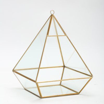 Wrought Studio Newington Geometric Pyramid Terrarium Display Pyramid Terrarium, Gold Terrarium, Moss Rocks, Terrarium Display, Glam Table, Flower House, Glass Rocks, Professional Decor, Wood Puzzles