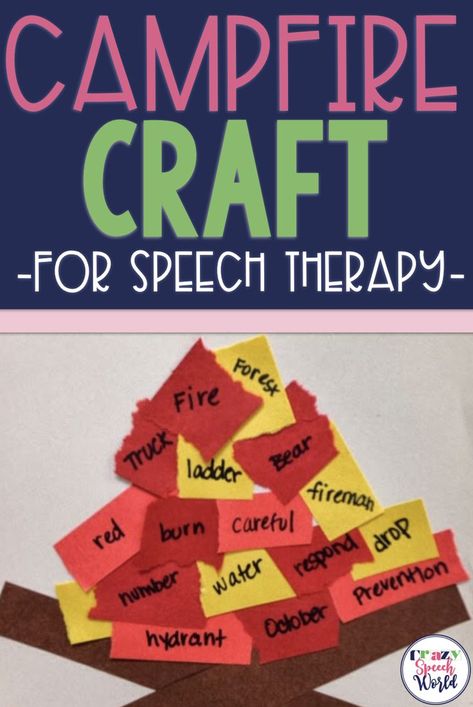 Campfire craft for speech therapy!  This activity is great for articulation practice and works for a few different themes during the year, like Fire Safety Week or camping! Speech Therapy Activities Elementary, Speech Therapy Themes, Speech Crafts, Speech Therapy Crafts, Fire Safety Week, Camping Crafts For Kids, Safety Week, Play Therapy Techniques, School Speech Therapy