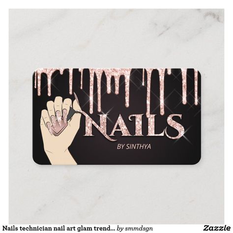 Nails Technician, Rose Gold Nail, Modern Nail Art, Art Business Cards, Makeup Artist Business Cards, Modern Business Card, Leather Craft Patterns, Gold Nail, Modern Nails