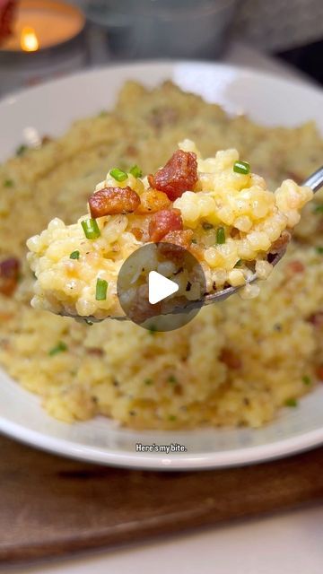 Claire on Instagram: "Carbonara Style Pastina 🥓 I stand by the fact that pastina is delicious in any way, shape, or form. Here’s how to make it:  Ingredients: 4 oz pancetta or guanciale, diced (set aside 1 tbsp for topping) 1 tbsp leftover pancetta fat 1 cup acini di pepe 3 cups chicken broth 1 large egg yolk (use two for extra creaminess) 1 whole egg Black pepper, to taste 1/2 cup grated Pecorino Romano (or Parmesan) 1 tbsp butter 1-2 cloves garlic, minced (optional) Chives for garnish Olive oil for garnish  Cook the Pancetta: 1. Add pancetta to a cold pot, then raise the heat to medium. Cook the pancetta until crispy, about 5-7 minutes. 2. Remove the pancetta from the skillet, along with about 2 tbsp of the rendered fat. Set aside, leaving the remainder of the fat in the pan.  Toast the Diced Pancetta Recipes, Pastina Carbonara, Macaroni Meals, Pastina Recipes, Pancetta Recipes, Ditalini Pasta, Pecorino Romano, Fine Cooking, Healthy Menu