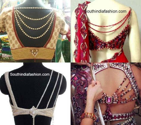 Stylish jeweled saree blouse designs embellished with stones and bead chains on the back. Related PostsBlouse Back Neck PatternsBoat Neck Fully Embroidered BlouseThread Work Designer BlouseLatest Fashionable Saree Blouse Designs Wedding Sari Blouse Designs Latest, Saree Pleats, Wedding Blouses, Latest Blouse Designs Pattern, Fashionable Saree Blouse Designs, Sari Blouse Designs, New Blouse Designs, Indian Saree Blouses Designs, Blouse Designs Indian