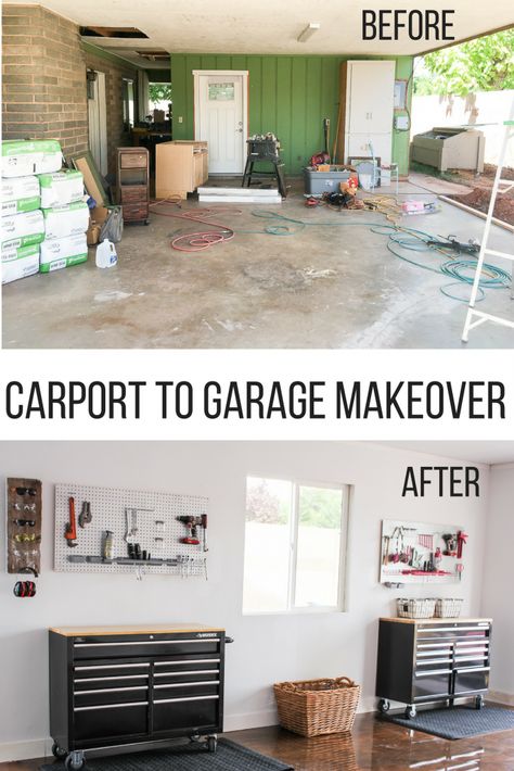 (GIVEAWAY- see below!!) We turned out carport into a garageIt's done, it's finally done! )  You have got to stop by to see all the crazy before pics so you can appreciate the after. Plus, you have got to check out the amazing flooring that we did. I love it. Oh and did I mention there is an awesome giveaway on my blog. Head over for a chance to win a $500 Home Depot Gift Card and RockSolid Flooring Kit! Yay!  #giveaway #hawthorneandmain #diy #garage #carport #build #buidling #carpottogarage #ad Carport Makeover, Enclosed Carport, Home Depot Gift Card, Garage Makeover, Diy Renovation, Diy Garage, The Crazy, Room Makeover, Home Renovation