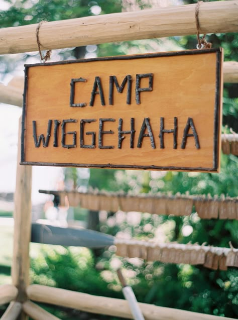 A Summer Camp-Inspired Wedding by Lake Tahoe Camp Signage, Adult Summer Camp, Summer Camp Aesthetic, Camp Party, Summer Camp Themes, Summer Camp Wedding, River Camp, Camping Theme Party, Summer Bash