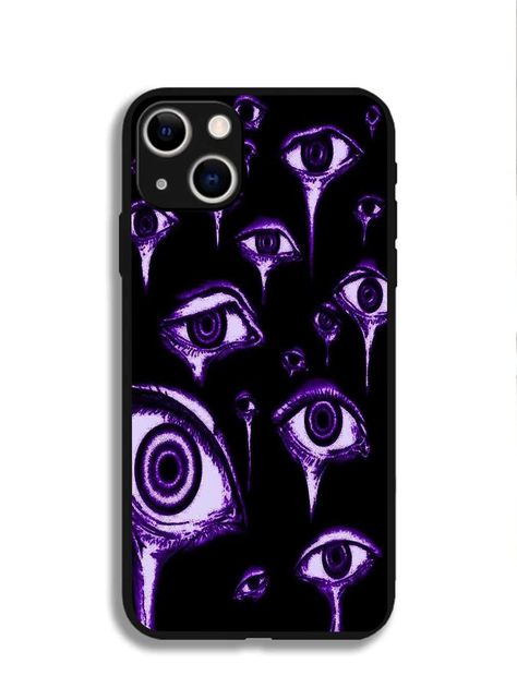 Multicolor  Collar  TPU Graphic Phone Cases Embellished   Phone/Pad Accessories Iphone Case Purple, Phone Case Painting, Painted Phone Case, Demon Wolf, Eye Phone Case, Black Iphone Case, Purple Iphone Case, Phone Covers Diy, Stylish Iphone Cases