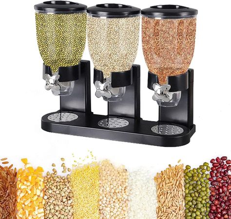 Sidonian Triple Food Dispenser Cereal Containers Storage Snack Dispenser, Granola Snacks, Dried Fruit Snacks, Cereal Storage, Cereal Snacks, Cereal Containers, Cereal Dispenser, Dry Food Storage, Grain Storage