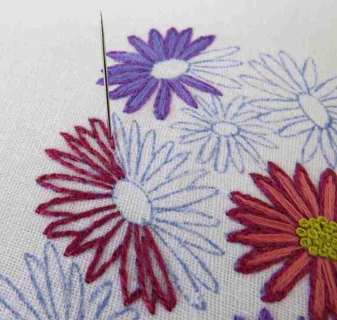 September Aster, Free Hand Embroidery, Aster Flowers, September Birth Flower, Frixion Pens, Aster Flower, Flower Outline, Beautiful Flower Designs, Dmc Embroidery Floss