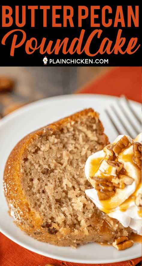 Butter Pecan Pound Cake - only 5 ingredients! Butter pecan cake mix, water, oil, eggs and a can of coconut pecan frosting. I couldn't believe how delicious this cake tasted. Can make a few days in advance and store in an air-tight container. Great for your holiday meal! #cake #bundtcake #dessert #thanksgiving #christmas Recipes With Butter Pecan Cake, Butter Pecan Coconut Cake, Cake With Coconut Pecan Frosting In It, Bundt Cake With Coconut Pecan Frosting, Butter Pecan Cake Mix With Coconut Pecan Frosting, Butter Pecan Cake Mix Muffins, Butter Pecan Cake Box Recipe, 12 Tomatoes Butter Pecan Pound Cake, Butter Pecan Box Cake Mix Hacks