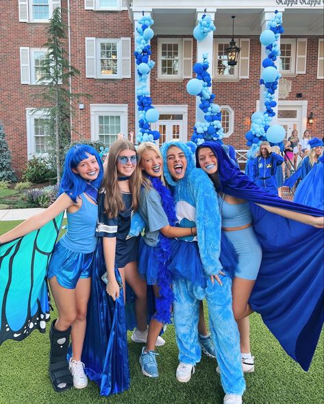 Blue Sorority Theme, Blue Spirit Day Outfits, House Of Blues Bid Day, Sorority Costumes, Spirit Week Themes, Sorority Work Week, All Blue Outfit, Bama Rush, Event Fits