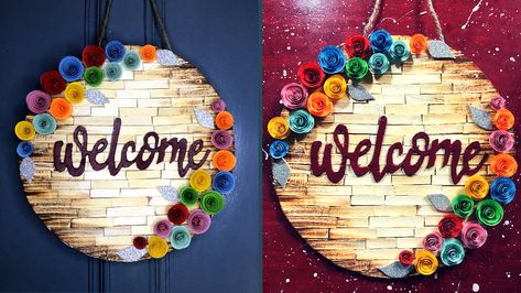 Welcome Craft Ideas, Welcome Board Ideas, Welcome Craft, Welcome Wall Hanging, Welcome Wall, Welcome Door Hanger, Door Hangers Diy, Welcome Board, Welcome Door Signs