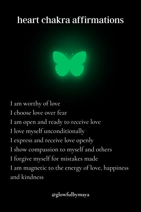 heart chakra affirmations by glowfulbymaya [positivity grateful motivational happiness self love spirituality] Goddess Affirmations Mantra, Psychic Affirmations, Chakra Questions, Heart Chakra Affirmation, Heart Affirmations, Self Love Spirituality, Goddess Affirmations, Power Affirmations, Spirituality Energy Universe