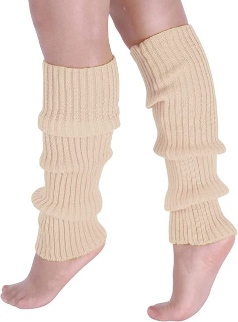 Verdusa Women's Solid Rib Knit Leg Warmers Beige one-size 80s Socks, Fur Leg Warmers, Knit Leg Warmers, Women Socks, Women Legs, Knit Mittens, Long Socks, Fashion Event, Professional Outfits