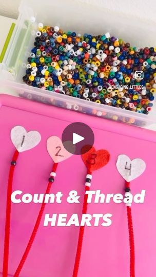 13 reactions · 8 comments | Must Try! Count and Thread Hearts! If you’ve got a preschooler at home this is the perfect easy prep activity for working on counting and fine motor skills. Attach pipe cleaners to numbered hearts. Give your child some beads and have them thread beads on to each pipe cleaner to match. SAVE and follow @engaging_littles for more doable kids activity ideas. #valentinesdayactivities #kidsvday #funforkids #preschoollife #preschooler #homeschoolpreschool #easykidsactivity #finemotorskills #kidsfinemotorskills #preschoolactivities #tkteacher #prekathome | Engaging Littles | enzopaper · Original audio Kids Activity Ideas, Threading Beads, Thread Beads, Valentines Day Activities, Pipe Cleaners, Kids Activity, Homeschool Preschool, Activity Ideas, Pipe Cleaner