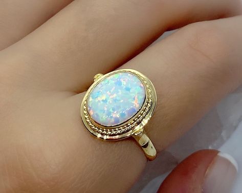 Natural Opal Ring Gold Ring Opal 14k Gold Ring Oval Opal | Etsy Victorian Opal Ring, Opal Ring Settings, Gold Opal Jewelry, White Gold Opal Ring, Oval Opal Ring, Opal Statement Ring, Opal Ring Vintage, Oval Solitaire Engagement Ring, Natural Opal Ring