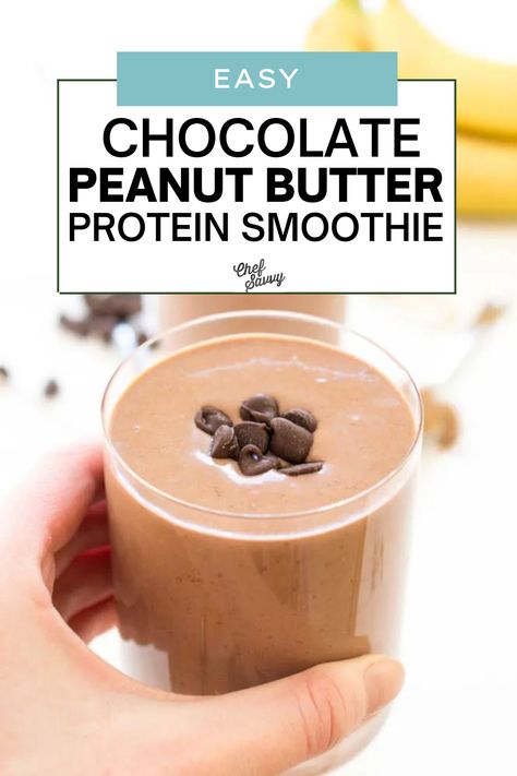 Chocolate Peanut Butter Protein Smoothie, Peanut Butter Protein Smoothie, Healthy Chocolate Peanut Butter, Chocolate Protein Smoothie, Peanut Butter Protein Shake, Banana Protein Smoothie, Chef Savvy, Chocolate Peanut Butter Smoothie, Dessert For Breakfast