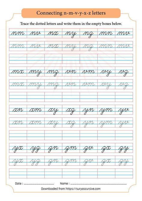 cursive handwriting practice English Cursive Writing, Handwriting Practice Preschool, Cursive Practice Sheets, Learn To Write Cursive, Letter Practice Sheets, Cursive Writing Practice Sheets, Learning Cursive, Cursive Handwriting Practice, Cursive Words