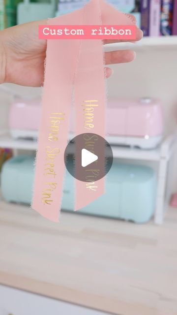 Mae Richter | Home Sweet Pink on Instagram: "Have you ever personalized ribbon before? You can use any HTV on ribbon, but I prefer to use this metallic HTV for a fancier look 🥰 - Comment “ribbon” for all the supplies to make your own - #customribbon #cricutforbeginners #easycricutideas #cricutgifts #cricuttutorial #cricutideas #cricutinspo #personalizedgifts #cricutwedding #personalizedwedding" Htv On Ribbon, Cricut Ribbon, Cricut Personalized Gifts, Cricut Business, How To Make Letters, Wrapping Inspiration, Ribbon Projects, Circuit Crafts, Craft Shed