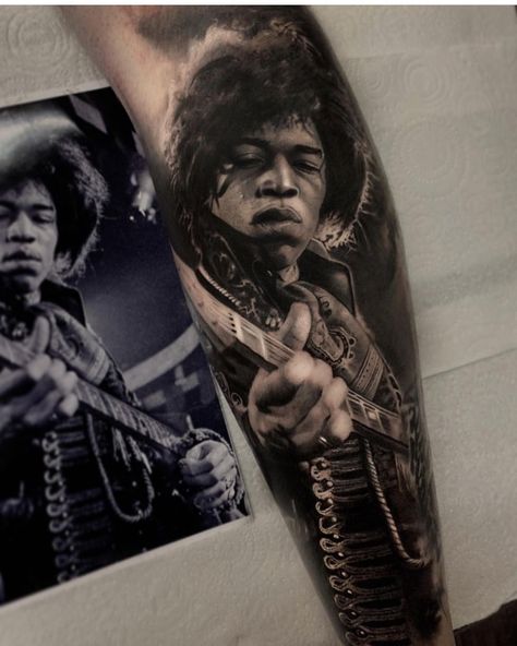 Hendrix Tattoo, Jimi Hendrix Tattoo, Jimmy Hendrix, Black White Tattoos, Book Tattoo, English Tattoo, Realism Tattoo, White Tattoo, Gothenburg