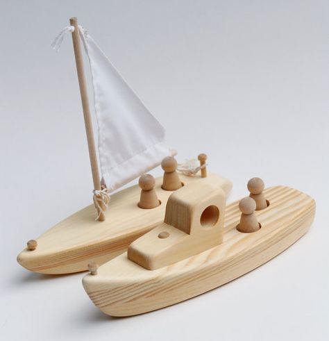 Wooden Boat Toy, Rustic Modern Home Decor, Best Wood For Carving, Sailboat Nursery, Rustic Modern Home, Toy Sailboat, Wooden Toys Design, Lobster Boat, Wooden Sailboat