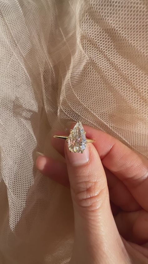 Pear Shaped Engagement Rings Gold Band, Pear Engagement Ring Thick Gold Band, 4ct Pear Engagement Ring, Champagne Pear Engagement Ring, Pear Diamond Setting, Pear Shape Engagement Rings, Elongated Pear Engagement Ring, Pear Gold Engagement Ring, 3 Carat Pear Engagement Ring