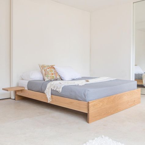 Bed Frame No Headboard, Platform Bed No Headboard, Bed No Headboard, Cama Closet, Wooden Bed Side Table, Bed Side Table Design, No Headboard, Bed Without Headboard, Attic Bed