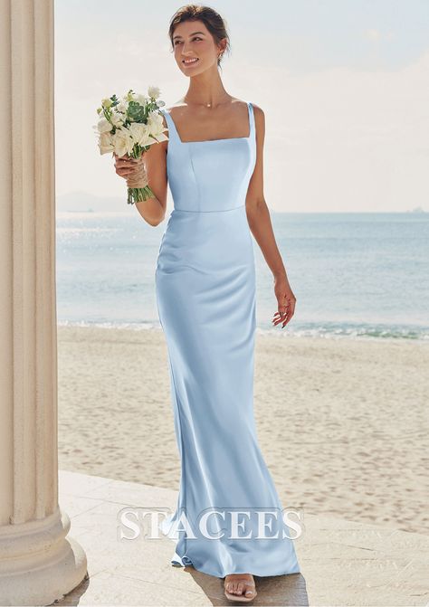 Sheath/Column Square Neckline Sleeveless Floor-Length Stretch Satin Bridesmaid Dress S7511B - Bridesmaid Dresses - Stacees Metallic Blue Bridesmaid Dresses, Baby Blue Bridesmaid Dresses Satin, Light Blue Bridesmaid Dresses Aesthetic, Classic Blue Bridesmaid Dresses, Simple Blue Bridesmaid Dresses, Satin Blue Bridesmaid Dress, Baby Blue Bridesmaids Dress, Powder Blue Satin Bridesmaid Dress, Sky Blue Bridesmaid Dresses Long