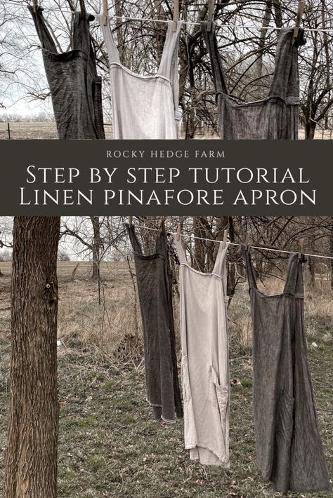 Linen Pinafore Apron, Simple Sewing Tutorial, Apron Sewing, Linen Pinafore, Pinafore Apron, Apron Sewing Pattern, Simple Sewing, Sew Ins, Sewing Aprons