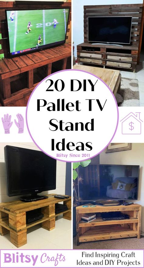 20 DIY Pallet TV Stand Ideas Tv Stand From Pallets, Wooden Pallet Tv Stand, Pallet Tv Stand Diy Easy, Cinder Block Tv Stand Diy, Diy Pallet Tv Stand Ideas, Diy Pallet Tv Stand, Pallet Tv Stand Ideas For Living Room, Pallet Entertainment Center Diy, Tv Stand Pallet Ideas