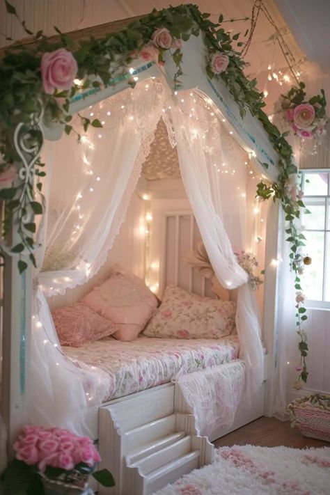 25 Magical Fairy Bedroom Ideas for a Touch of Whimsy - Roomy Retreat Fairytale Teenage Room, Room Ideas For Dorm Rooms, Fairy Decor Ideas, Room Furniture Ideas Bedrooms, Fairycore Bedroom Pink, Enchanted Fairy Bedroom, Diy Princess Bedroom Ideas, Whimsical Home Aesthetic, Fairy Garden Girls Bedroom