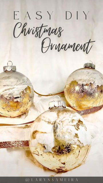 LARYSSA MEIRA | Neutral Home Decor & DIY on Instagram: "Super easy Gold Marble Ornament DIY! ✨ I used mostly white, some gold and a tiny bit of black paint 🎨 for the marble effect. #christmas #christmasdiy #christmasornaments #diychristmasornaments" Diy Gold Ornaments Christmas, Diy Gold Christmas Decorations, Diy Gold Ornaments, Diy White Ornaments, White Christmas Ornaments Diy, Marble Ornaments Diy, White And Gold Christmas Decor, Black White And Gold Christmas, Marble Ornaments