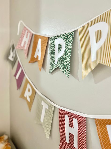 "CHECK OUT OUR \"Happy Birthday Name add-on\" LISTING HERE --> https://www.etsy.com/listing/1575350672  Fabric Happy Birthday Banner Rainbow Fabric Birthday Banner Sustainable Birthday Decor Reusable Birthday Décor Handmade Birthday Party 📦 3-8 Turn Around + Shipping  🤍 Fabric Happy Birthday Banner 🌈 Reusable and Sustainable Party Décor PRODUCT INFO ❤️ Small - Flags 4.5\" x 7\" ❤️ Large - Flags 7\" x 9\" ❤️ Multicolored Banner with vintage and new fabrics.  MATERIAL The banners are made from a variation fabrics some new, some vintage. It is sewn with a raw him an fraying will take place over time to add character over time. All banners will have a variation of reds, oranges, yellows, greens, blues, purples, pinks. The lettering for the Happy Birthday is made from a white heat transfer v Happy Birthday Banner Diy, Diy Birthday Banner, Rainbow Fabric, Happy Birthday Signs, Homemade Birthday, Happy Birthday Name, First Birthday Banners, Diy Banner, Birthday Crafts