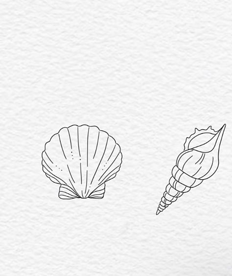 Seashell Outline Tattoo, Best Friend Sea Shell Tattoo, Scallop Shell Tattoo Fine Line, Beach Mini Tattoo, Sea Themed Matching Tattoos, Happiness Comes In Waves Tattoo, Shell Tiny Tattoo, Seashell Minimalist Tattoo, Holiday Matching Tattoos